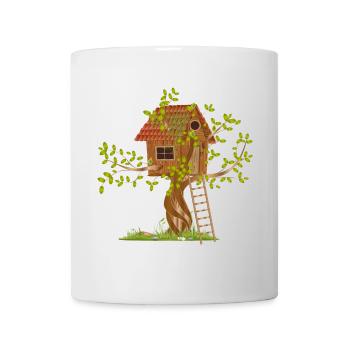 leaning treehouse in the treetop with ladder - Mug - white - Front