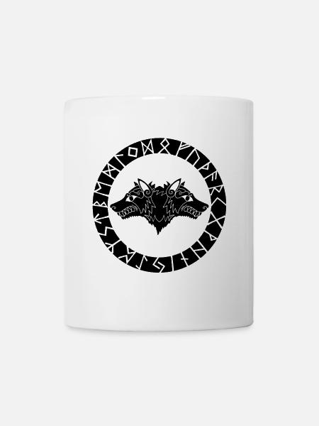Schwarzer Wolf mit zwei Köpfen - Tasse - Weiß