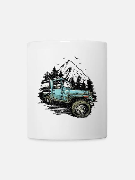 Blauer Jeep Offroad Illustration - Tasse - Weiß