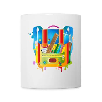 kunterbunter Schulranzen mit Schulzubehör - Tasse - Weiß - Vorne
