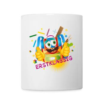 erstklassiger kunterbunter lustiger Schulranzen - Tasse - Weiß - Vorne