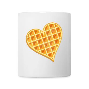 goldbraune Waffel in Herz Form mit Puderzucker - Tasse - Weiß - Vorne