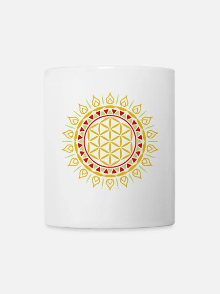Blume des Lebens Yoga Mandala Bunt zum Meditieren - Tasse - Weiß