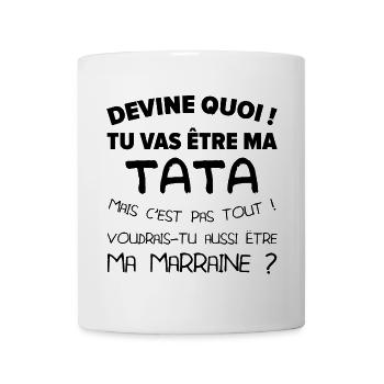 Devine quoi ! Tata voudrais-tu être ma marraine ? - Mug blanc - blanc - Devant