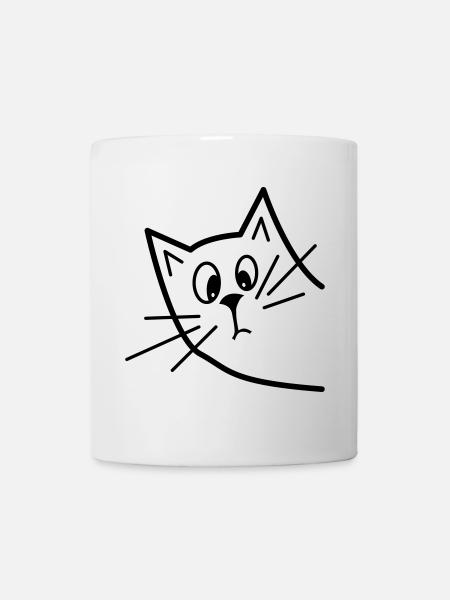 Süße Neugierige Katze - Minimalistisches Design - Tasse - Weiß
