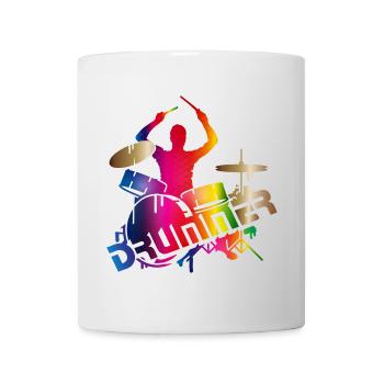 farbenfroher Schlagzeuger sitzt am Schlagzeug - Tasse - Weiß - Vorne