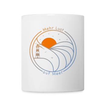 Leuchtturm bei rauer See, mehr Lust auf Meer - Tasse - Weiß - Vorne