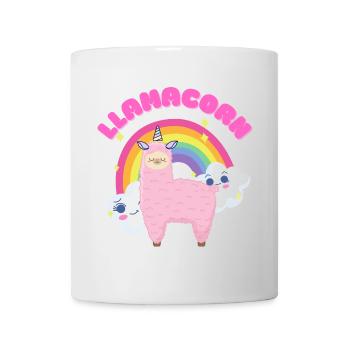 Skurriles rosa Lama mit Regenbogen - Tasse - Weiß - Vorne