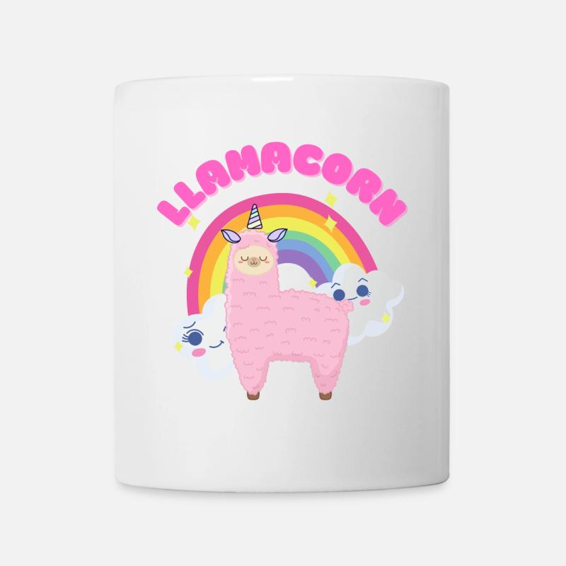 Lama rose fantaisiste avec arc-en-ciel - Mug blanc - blanc