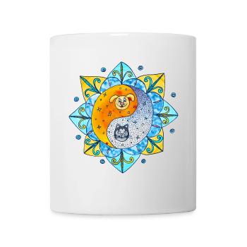 Katze Hund niedlich Yin Yang Symbol Mandala - Tasse - Weiß - Vorne