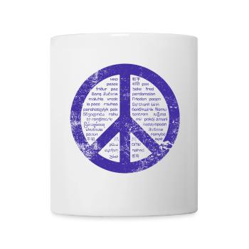 Blaues Friedensschild. Frieden in vielen Sprachen. - Tasse - Weiß - Vorne