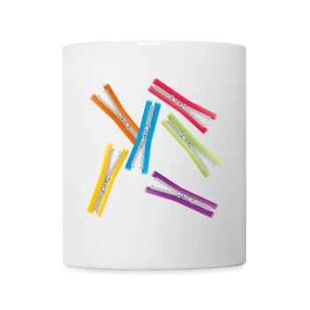 geöffnete Reißverschlüsse mit bunten Bänder - Tasse - Weiß - Vorne