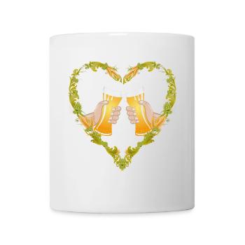 two filled beer glasses in the hop heart frame - Mug - white - Front