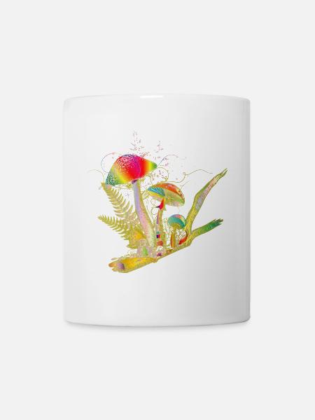 bunte Komposition Waldpilze,Gräser und Ast - Tasse - Weiß