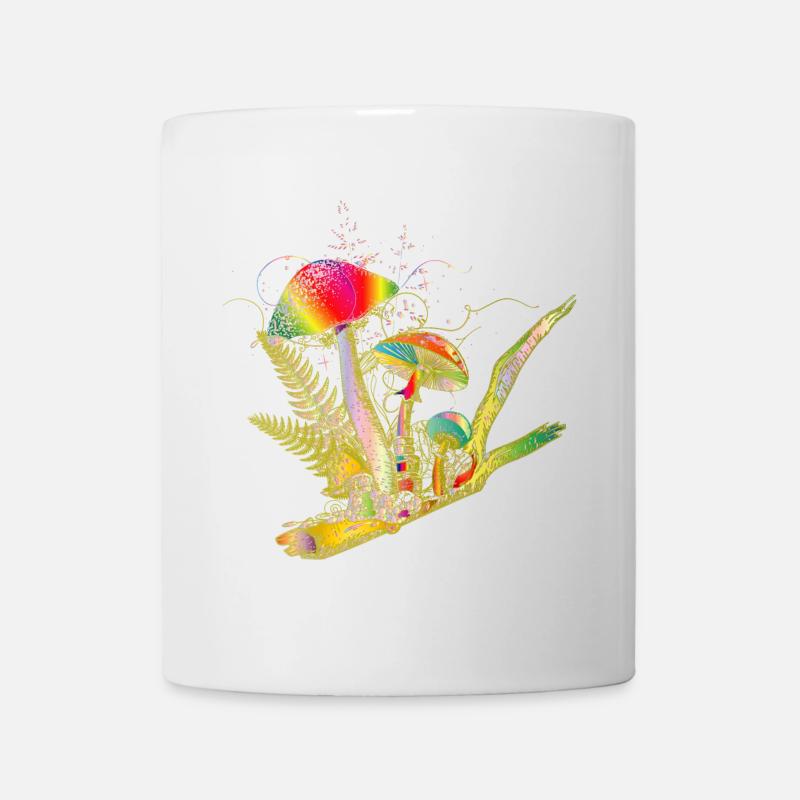 bunte Komposition Waldpilze,Gräser und Ast - Tasse - Weiß