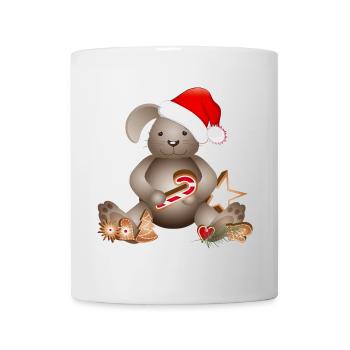 goldiger Hase für Weihnachten mit Weihnachtsmütze - Tasse - Weiß - Vorne