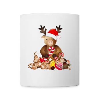 Renne mignon pour Noël avec chapeau de Noël - Mug blanc - blanc - Devant