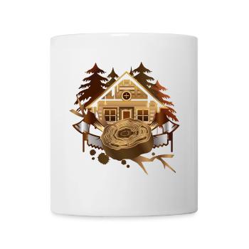 gemütliche Holzfäller Hütte im Wald mit Axt & Säge - Tasse - Weiß - Vorne