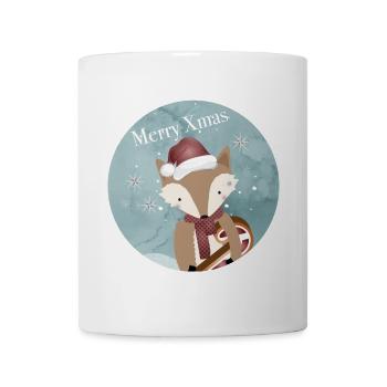 goldiger Fuchs für Weihnachten mit Weihnachtsmütze - Tasse - Weiß - Vorne