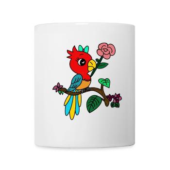 bunter Papagei auf Blütenzweig - Tasse - Weiß - Vorne