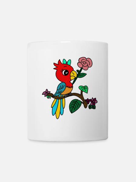bunter Papagei auf Blütenzweig - Tasse - Weiß