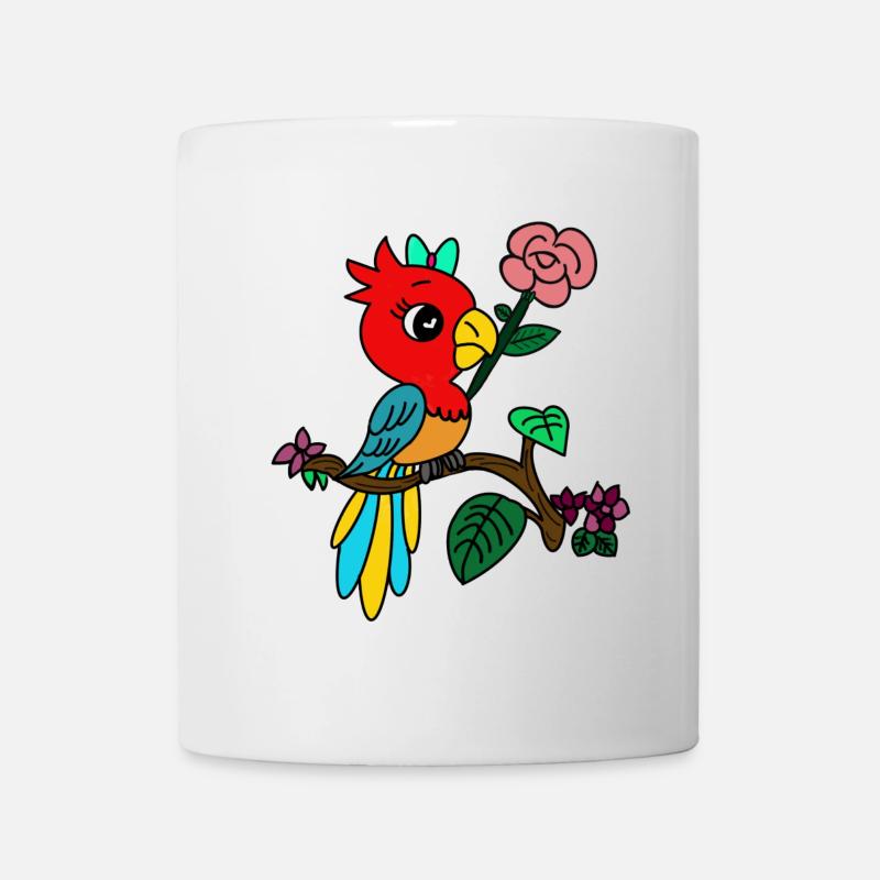 bunter Papagei auf Blütenzweig - Tasse - Weiß