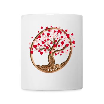 Baum in Holz Optik mit Herzen zum Valentinstag - Tasse - Weiß - Vorne