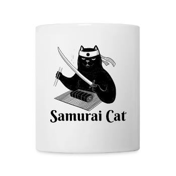 Katze, Samurai-Katze, Sushi, Essen - Tasse - Weiß - Vorne