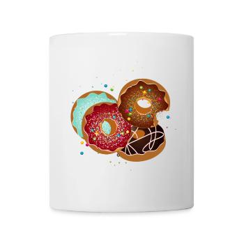 Quatre beignets brillamment glacés avec beaucoup de saupoudrage - Mug blanc - blanc - Devant