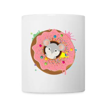 graue Maus sitzt im Donut mit rosa Glasur - Tasse - Weiß - Vorne