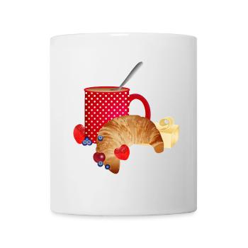 Breakfast still life with croissant, coffee, berries - Mug - white - Front