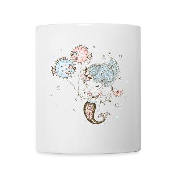 Ocean mermaid dances with fish balloons - Mug - white - Front