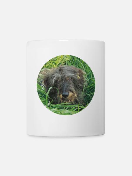 Teckel aux poils durs mignon, réaliste - teckel - Mug blanc - blanc
