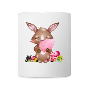 niedlicher Hase mit Zuckerwatte & Süßigkeiten - Tasse - Weiß - Vorne