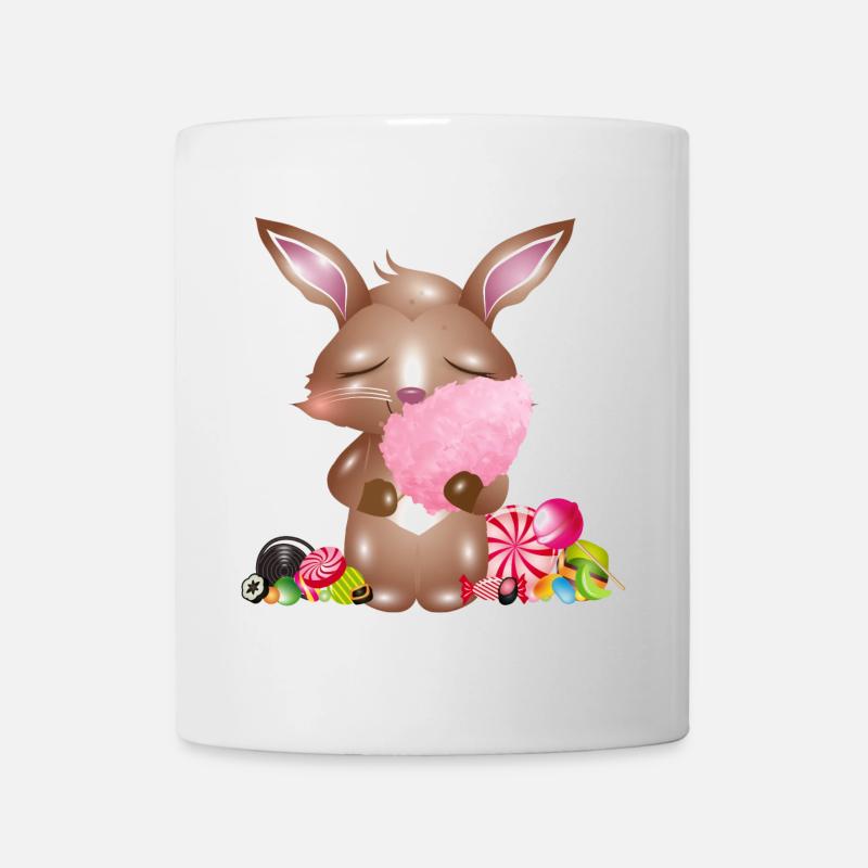cute bunny with cotton candy & candy - Mug - white
