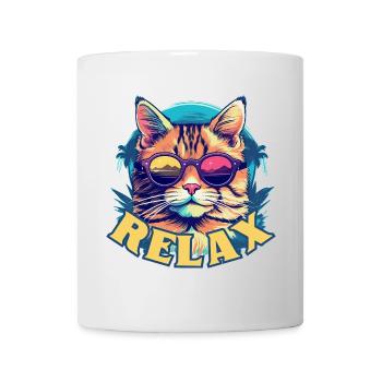 Entspannte Katze mit Sonnenbrille, Sommerlook - Tasse - Weiß - Vorne