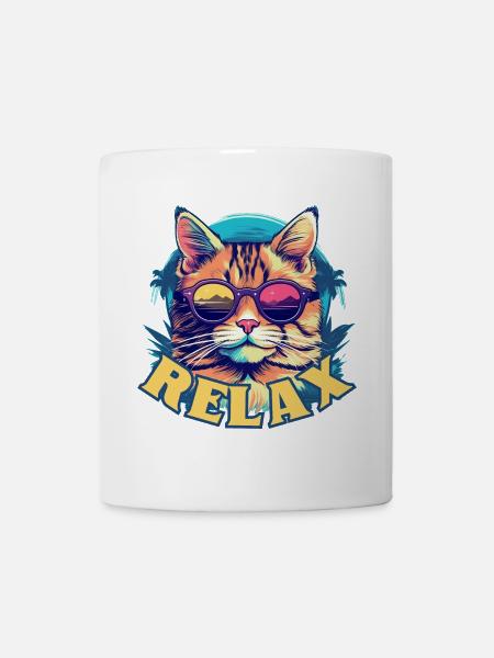 Chat relax avec lunettes de soleil, look estival - Mug blanc - blanc
