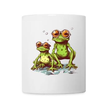 Cool green frogs with orange sunglasses - Mug - white - Front