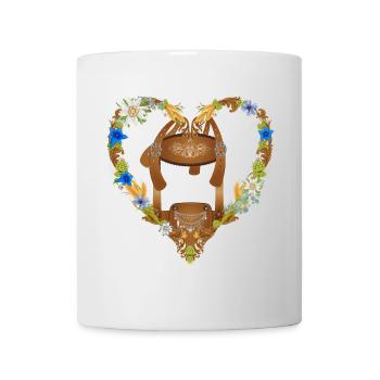Trachten Lederhose Illustration im floralen Herz - Tasse - Weiß - Vorne