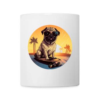 Skateboarding Sunset Pug: Cool Evening - Mug - white - Front