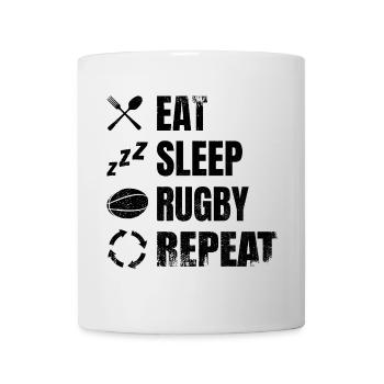 Essen Schlafen Rugby Wiederholen - Tasse - Weiß - Vorne