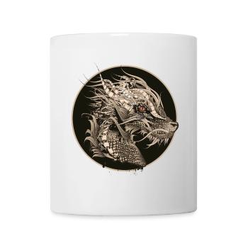 kunstvoll gestalteter mystischer Drachen Patch - Tasse - Weiß - Vorne