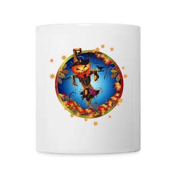Halloween scarecrow pumpkin face in autumn - Mug - white - Front