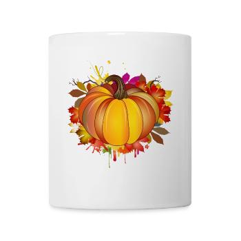 Kürbis in herbstliche Farben,Herbstlaub & Graffiti - Tasse - Weiß - Vorne