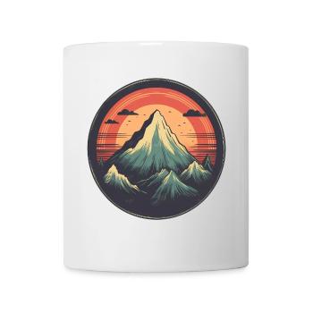 Stilisiertes Bergpanorama mit Sonnenuntergang - Tasse - Weiß - Vorne