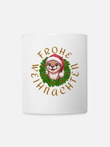Weihnachts-Otter Kollektion: Festlicher Otter - Tasse - Weiß