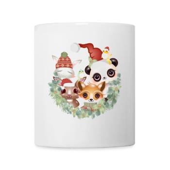 sechs niedliche Tier Freunde feiern Weihnachten - Tasse - Weiß - Vorne