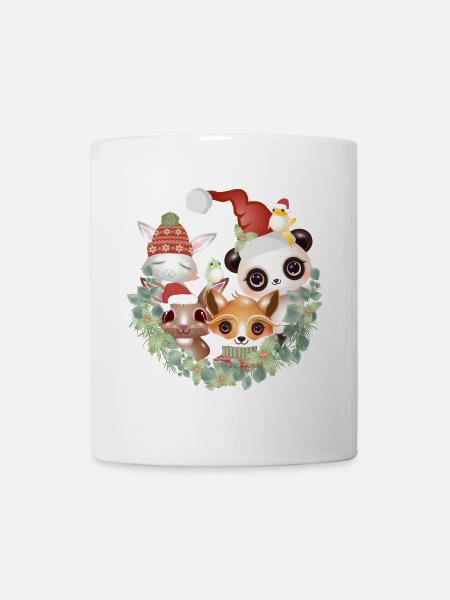 sechs niedliche Tier Freunde feiern Weihnachten - Tasse - Weiß
