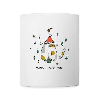 Dicke Katze mit Santa-Mütze Cartoon - Tasse - Weiß - Vorne