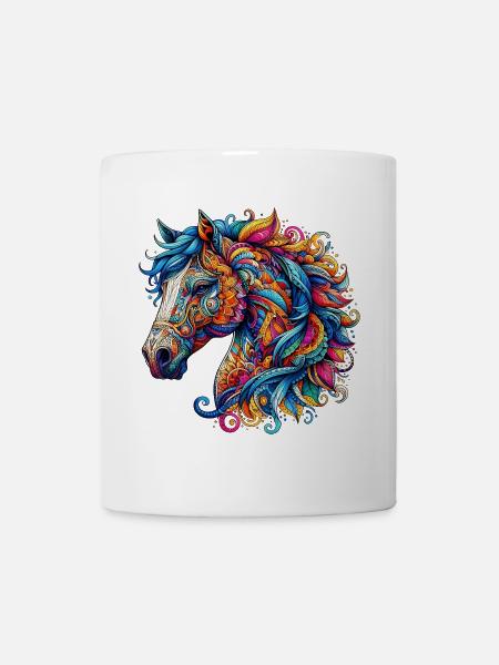 Pferd mit Mandalas verziert - Tasse - Weiß